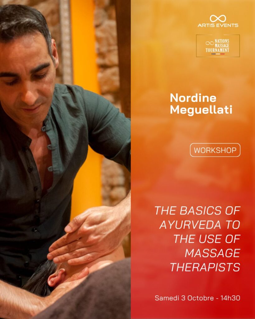 Nordine Meguellati giving an Ayurvedic massage workshop, Nations Massage Tournament 2026